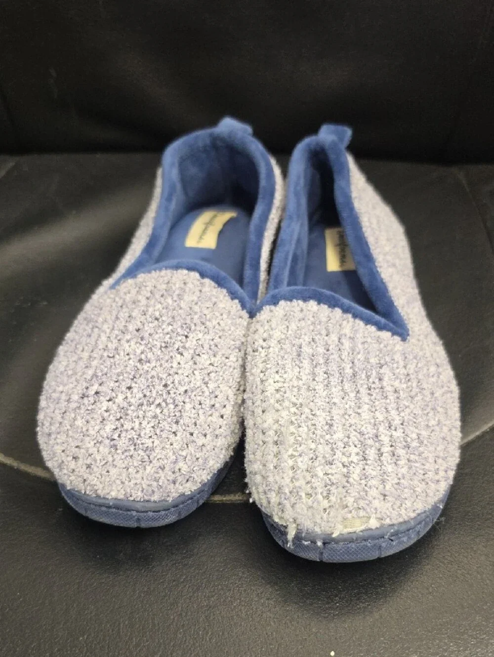 dearfoams Men's Light Blue Knit Slip-On Slippers